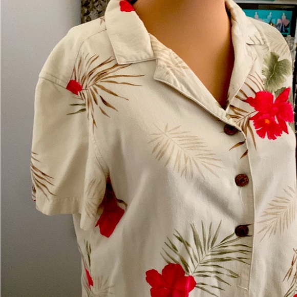 BLOUSE TROPICAL PRINT COLLARED BUTTON FRONT SIZE SMALL - Picture 2 of 4